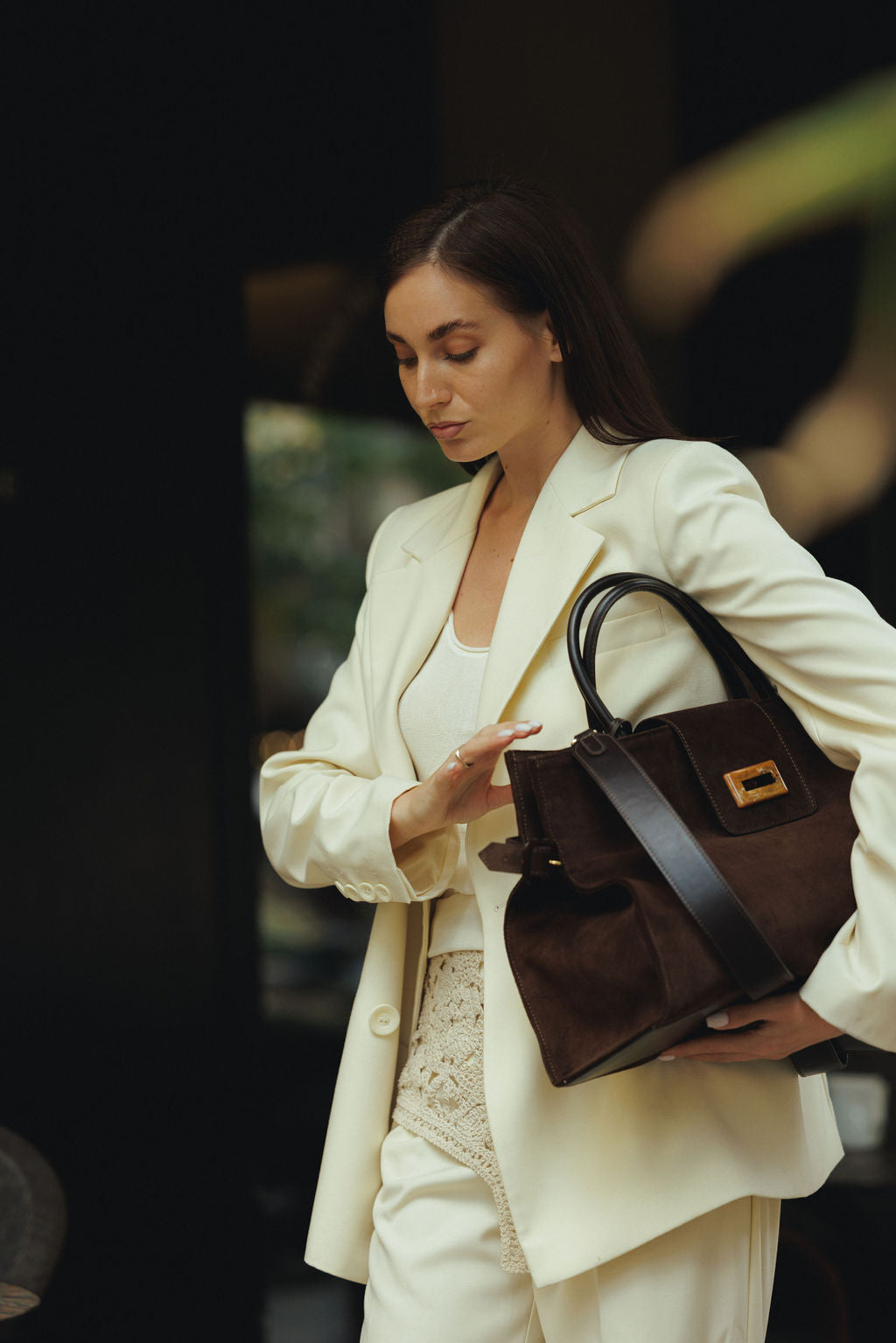 Suede bag Etape Milano Grande Chocolate