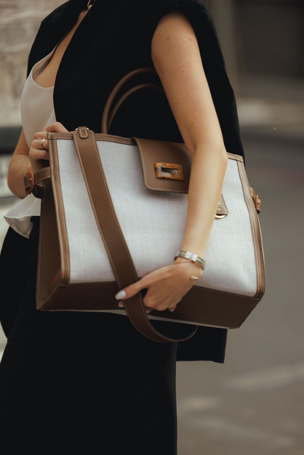 Canvas/Leather Bag Etape Portofino Grande Canvas Wallnut