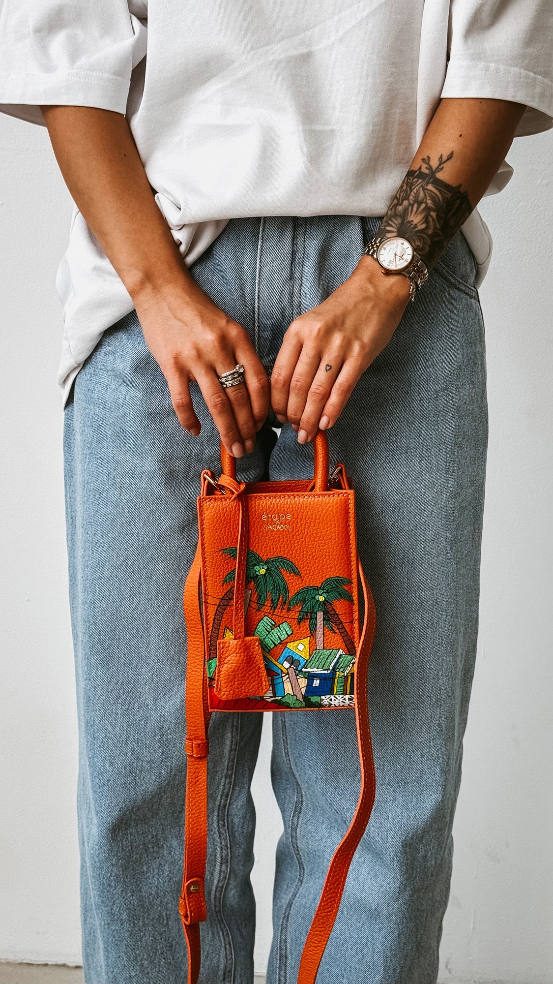 Leather bag Sagaboi x Ètape MIMI BAG Hand Painted Orange