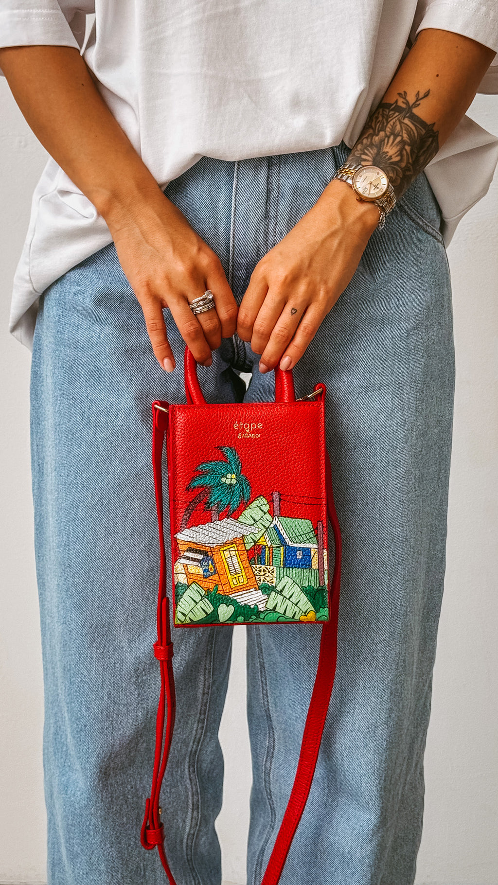 Leather bag Sagaboi x Ètape MIMI BAG Hand Painted Red
