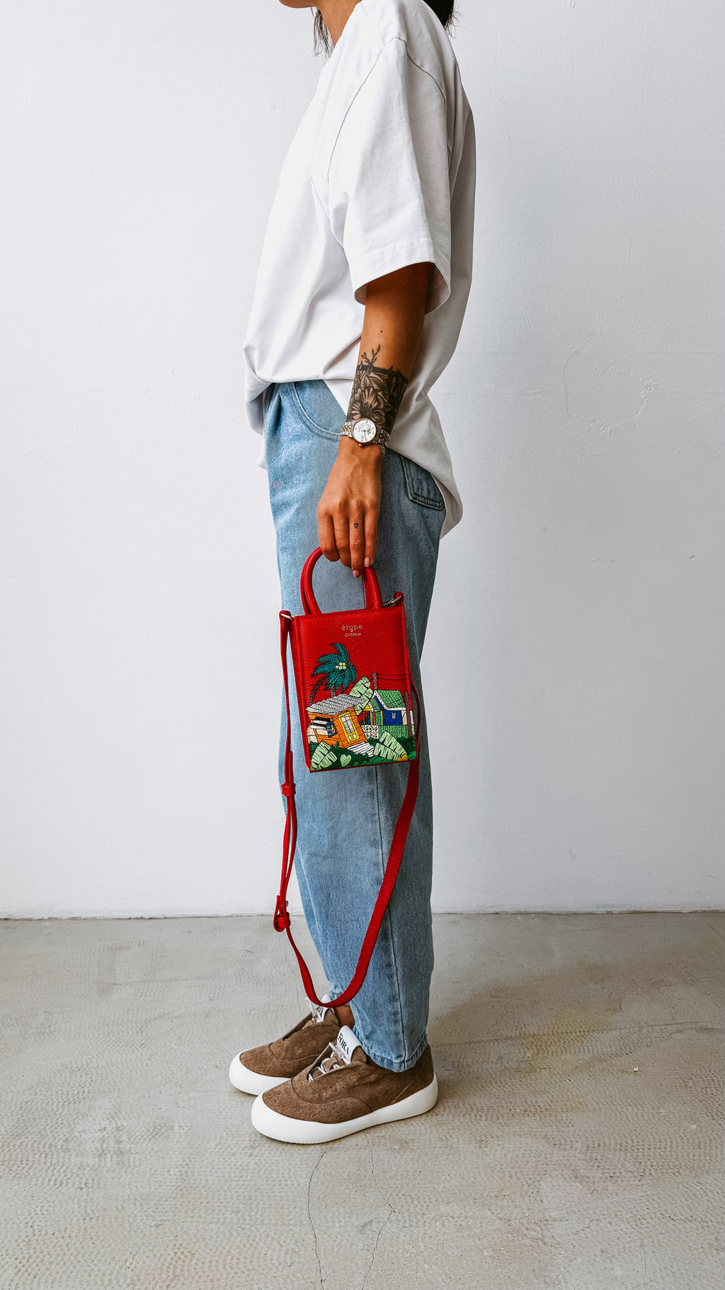 Leather bag Sagaboi x Ètape MIMI BAG Hand Painted Red
