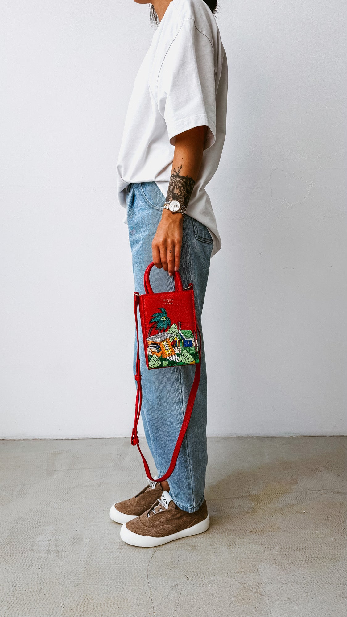 Leather bag Sagaboi x Ètape MIMI BAG Hand Painted Red