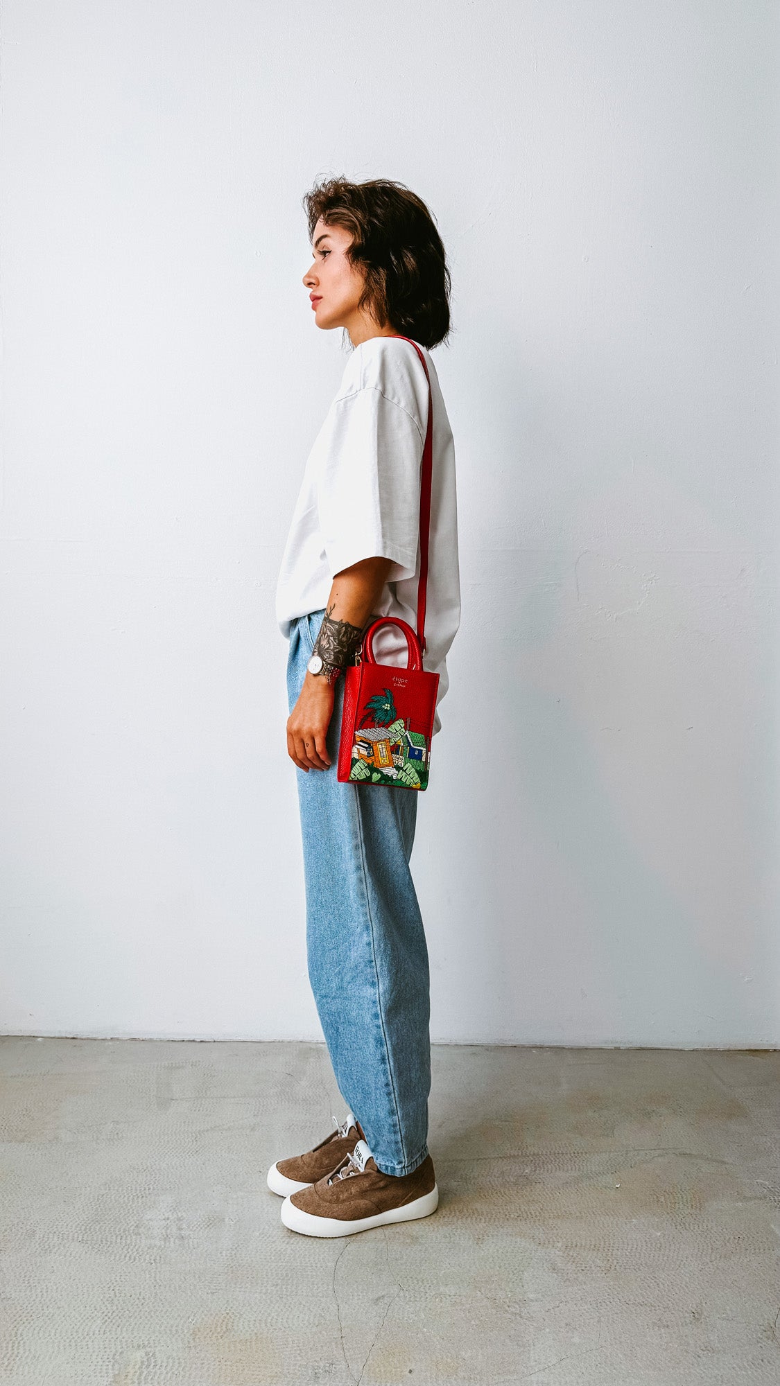 Leather bag Sagaboi x Ètape MIMI BAG Hand Painted Red