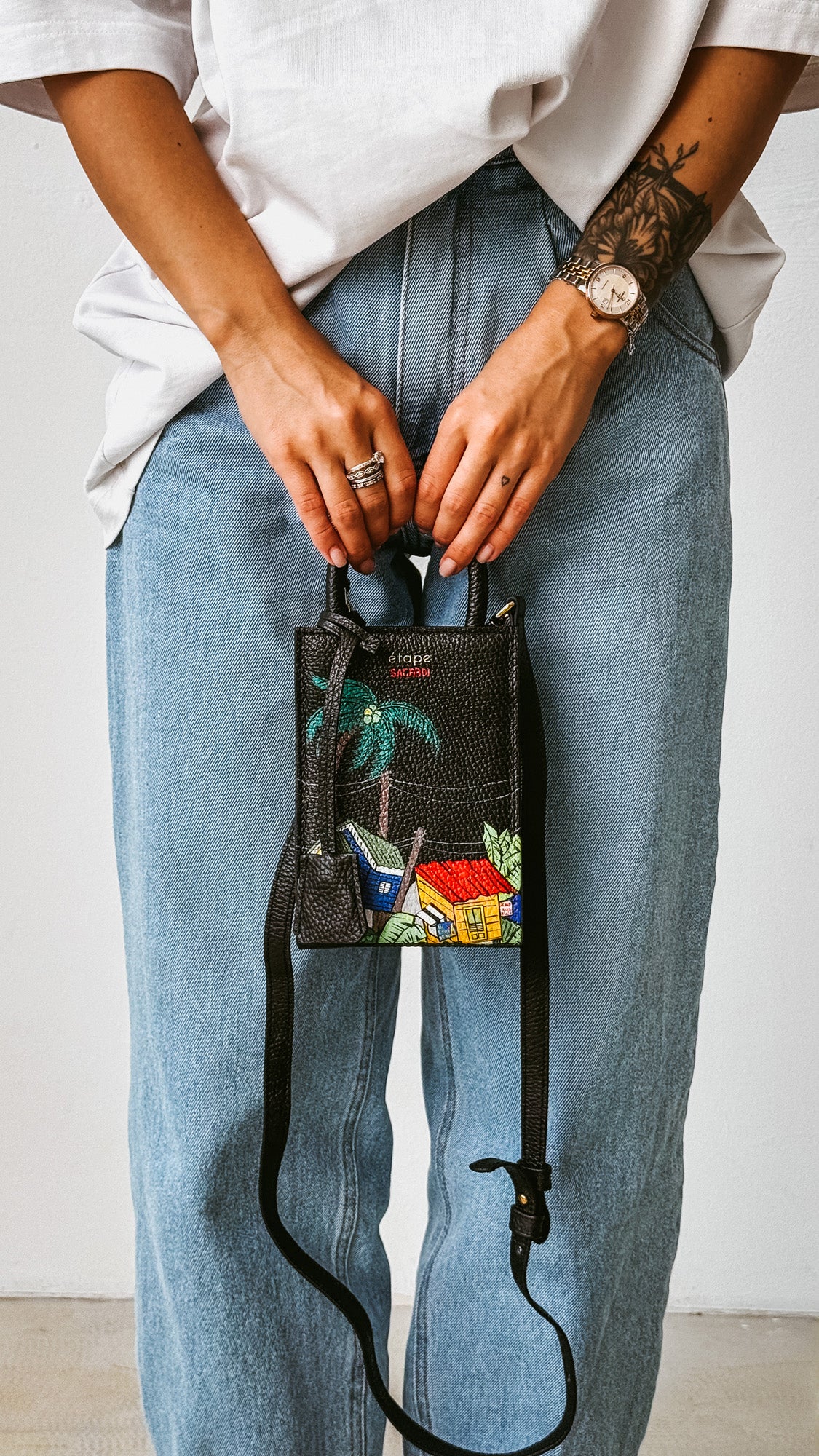 Leather bag Sagaboi x Ètape MIMI BAG Hand Painted Black