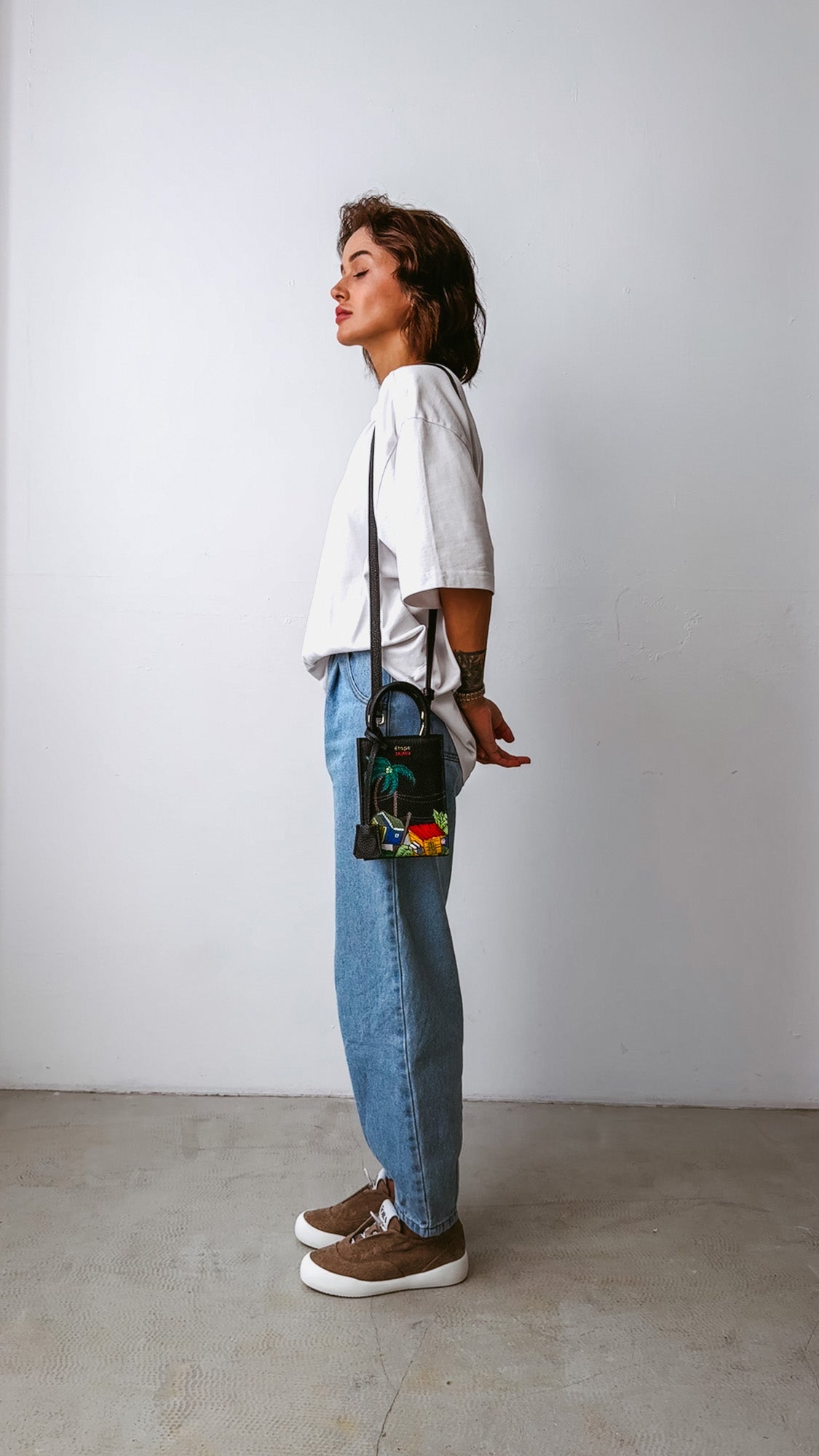 Leather bag Sagaboi x Ètape MIMI BAG Hand Painted Black
