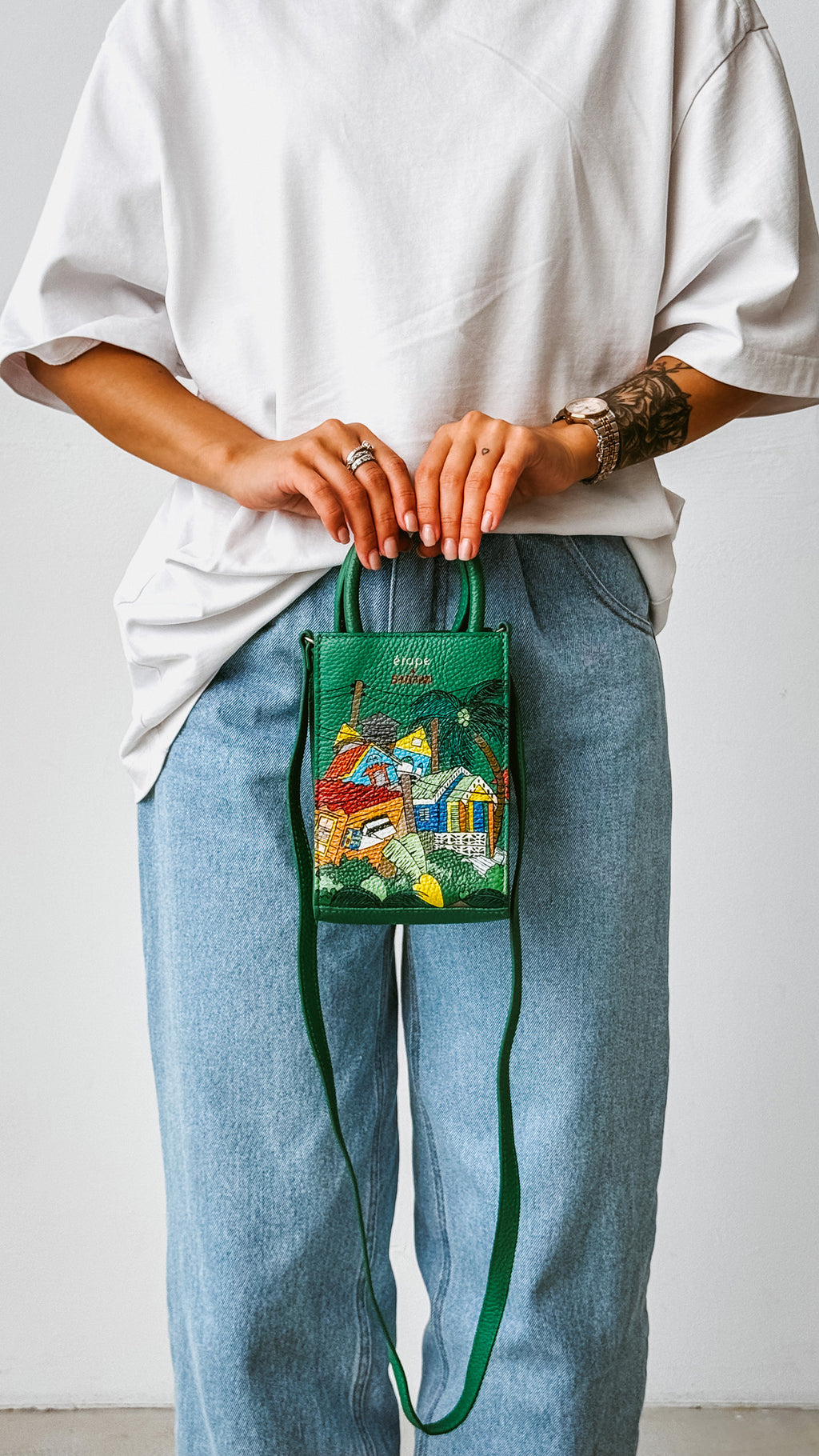 Leather bag Sagaboi x Ètape MIMI BAG Hand Painted Green