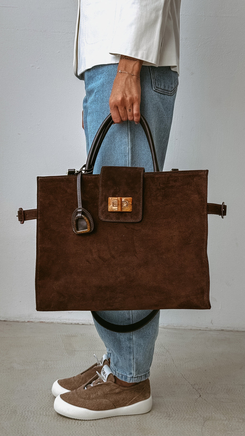 Suede bag Etape Milano Grande Chocolate
