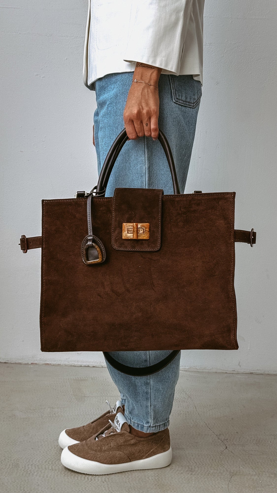 Suede bag Etape Milano Grande Chocolate