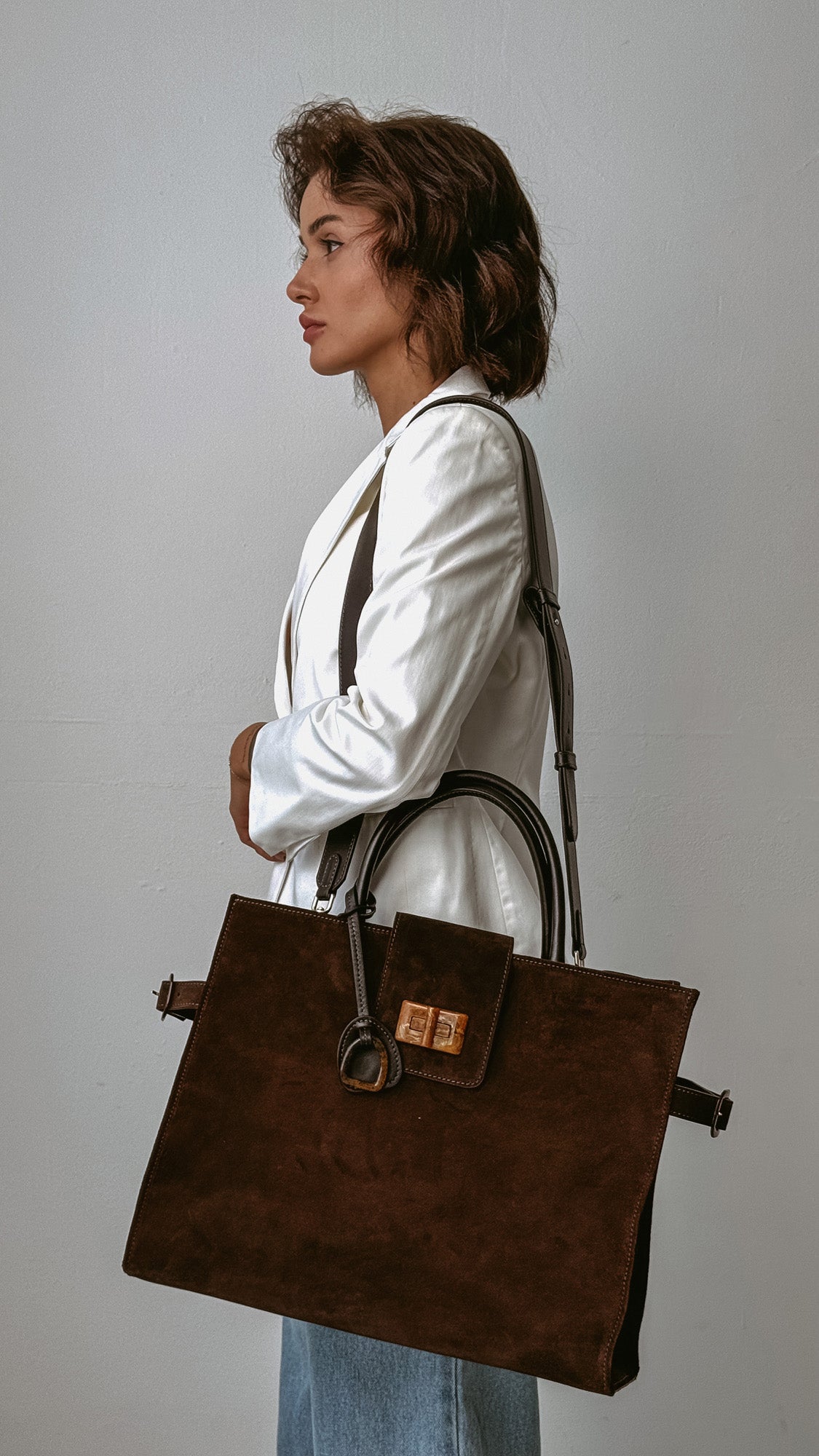 Suede bag Etape Milano Grande Chocolate