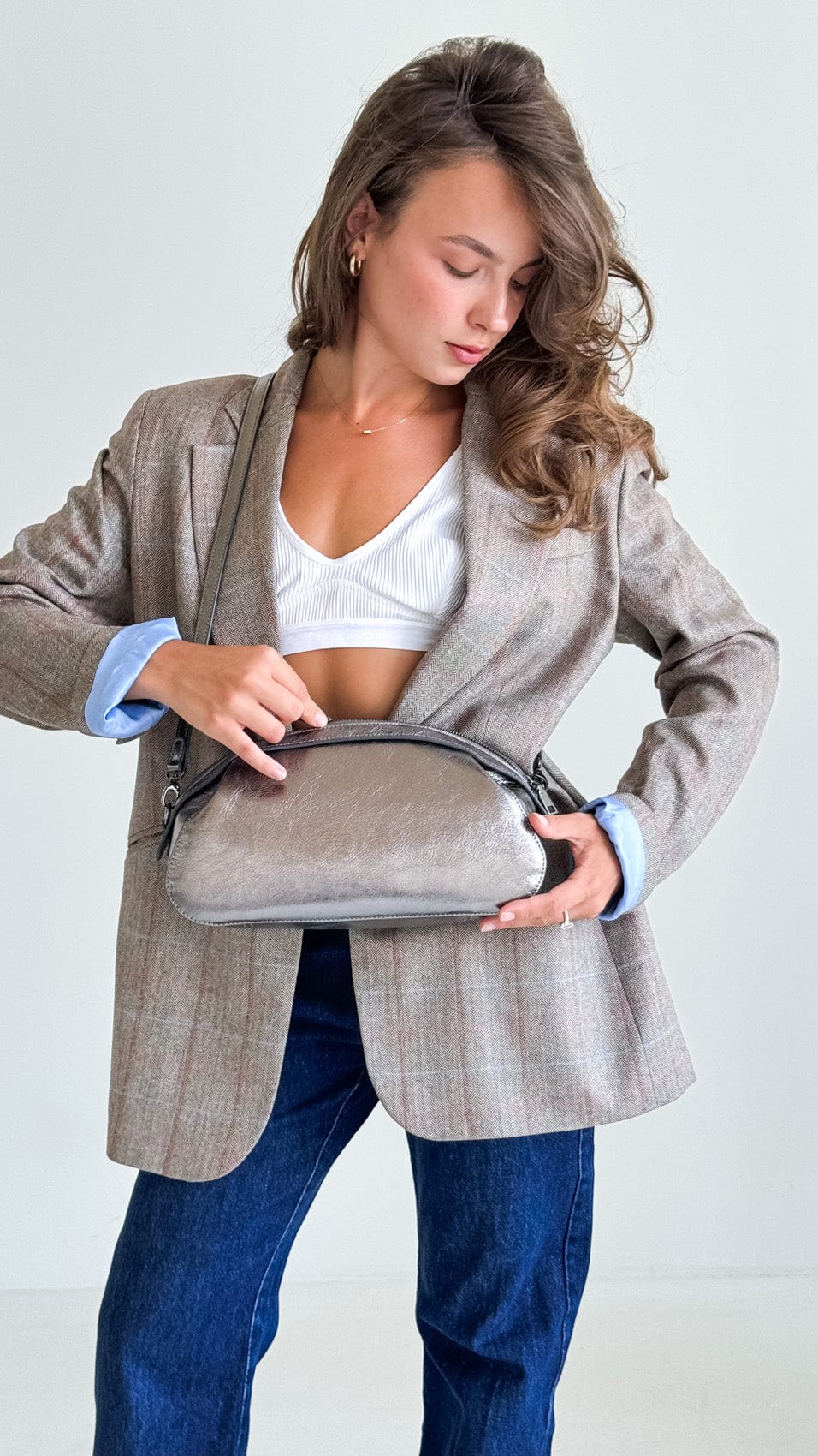 Leather bag Etape Venice Argentum Glitter