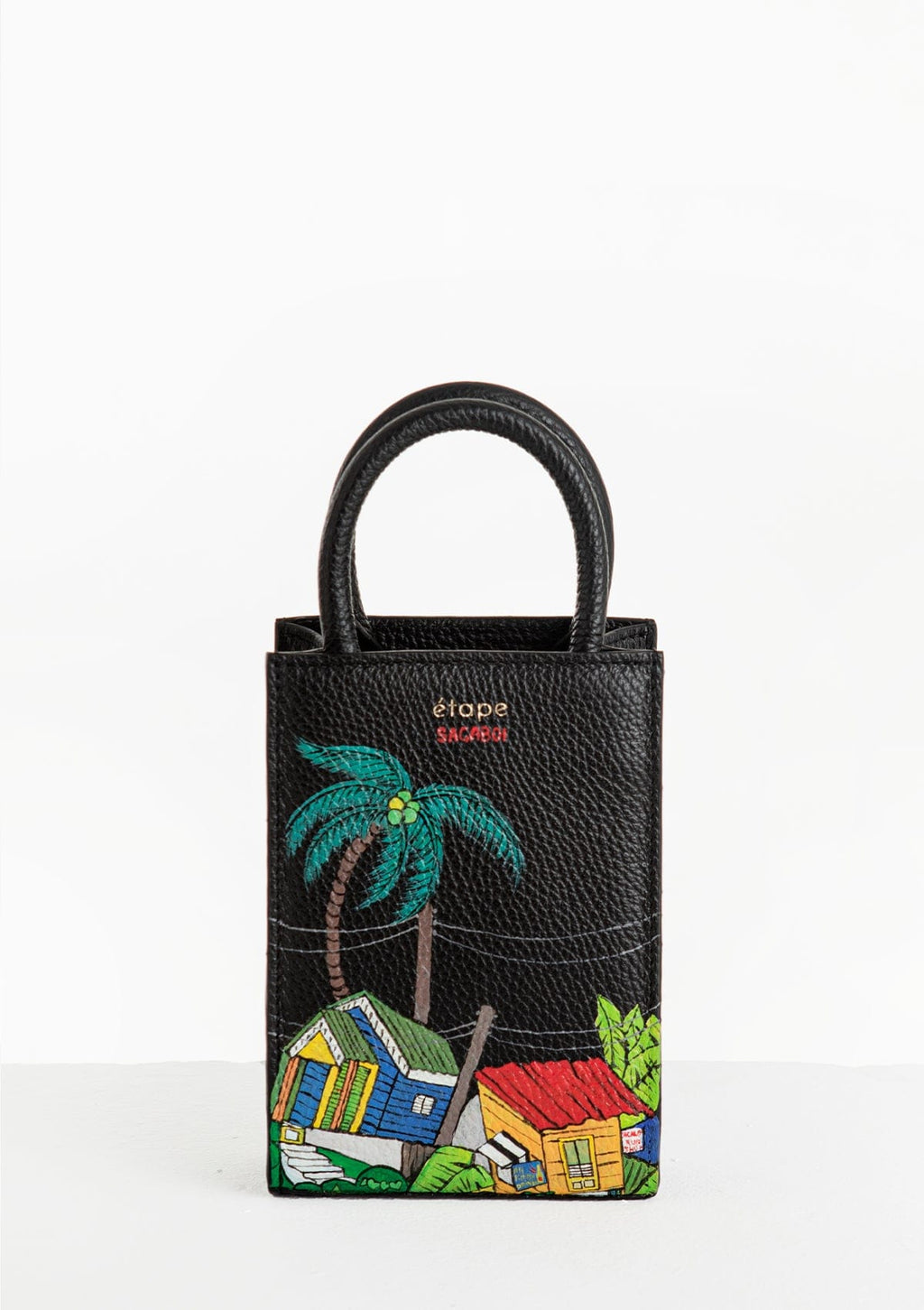 Leather bag Sagaboi x Ètape MIMI BAG Hand Painted Black