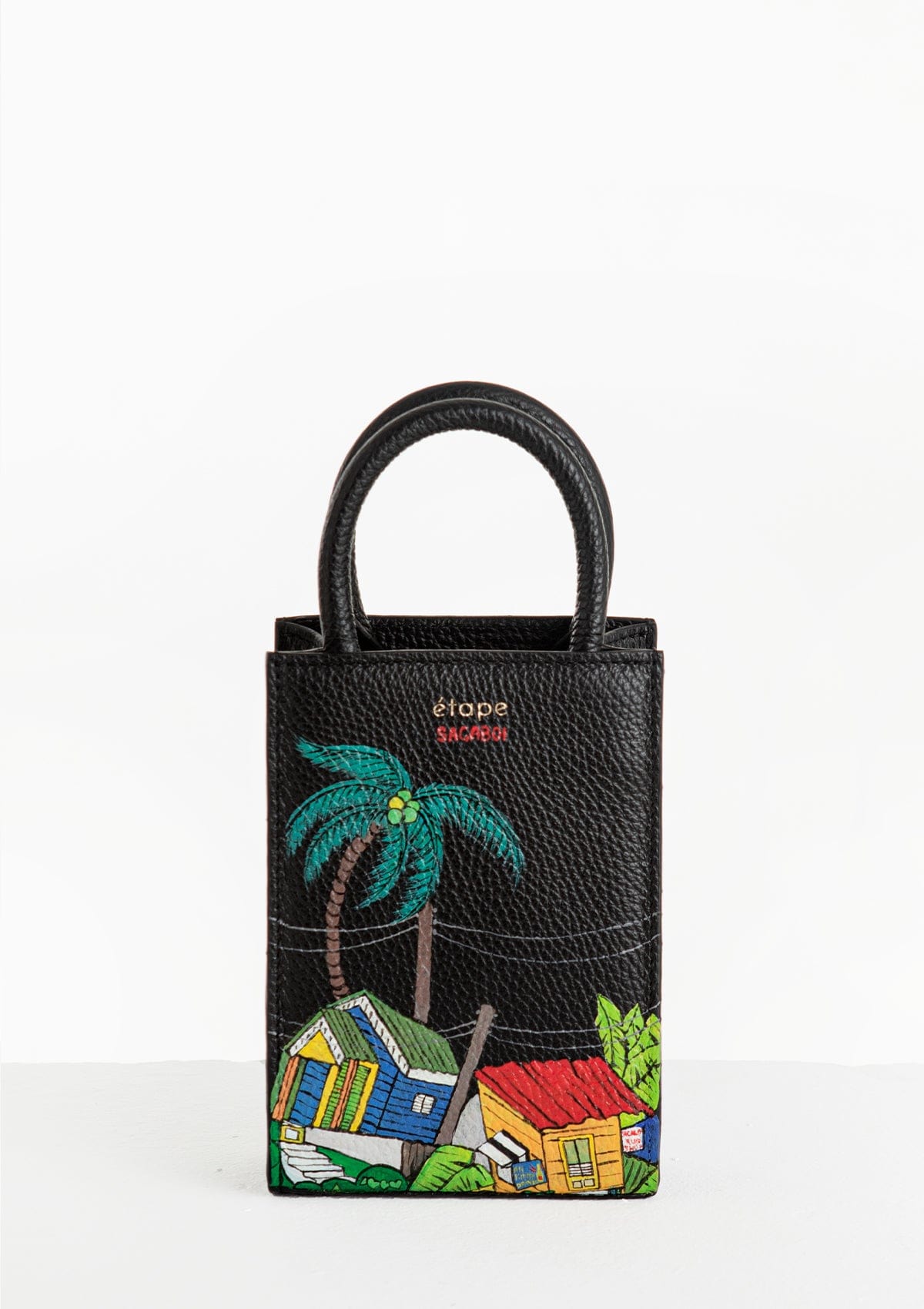 Leather bag Sagaboi x Ètape MIMI BAG Hand Painted Black