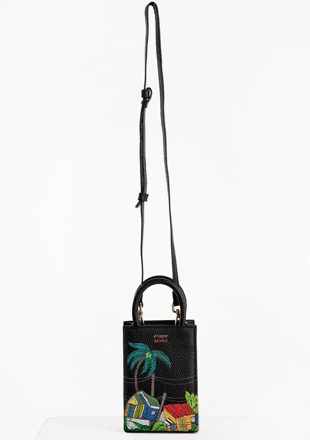 Leather bag Sagaboi x Ètape MIMI BAG Hand Painted Black