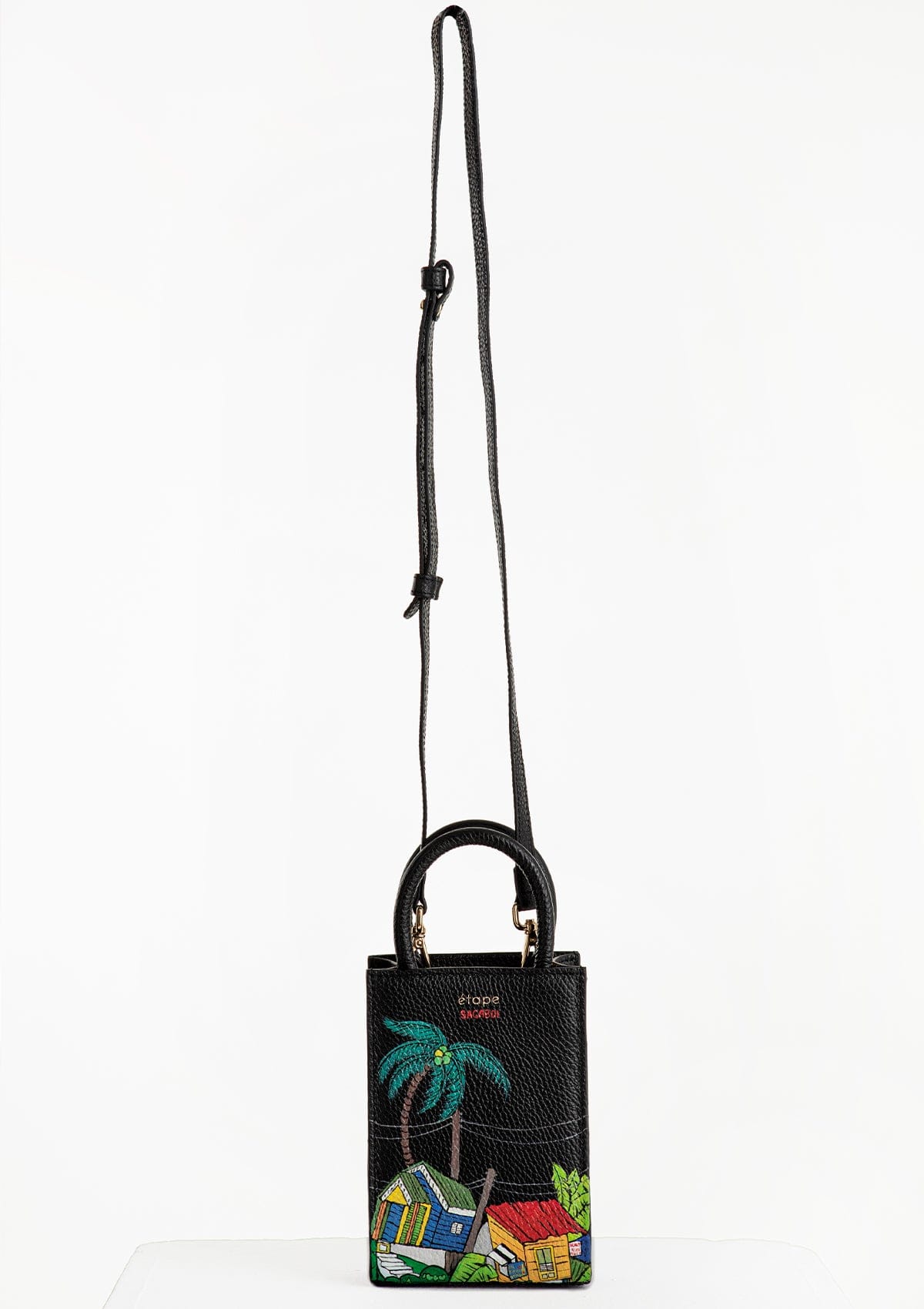 Leather bag Sagaboi x Ètape MIMI BAG Hand Painted Black