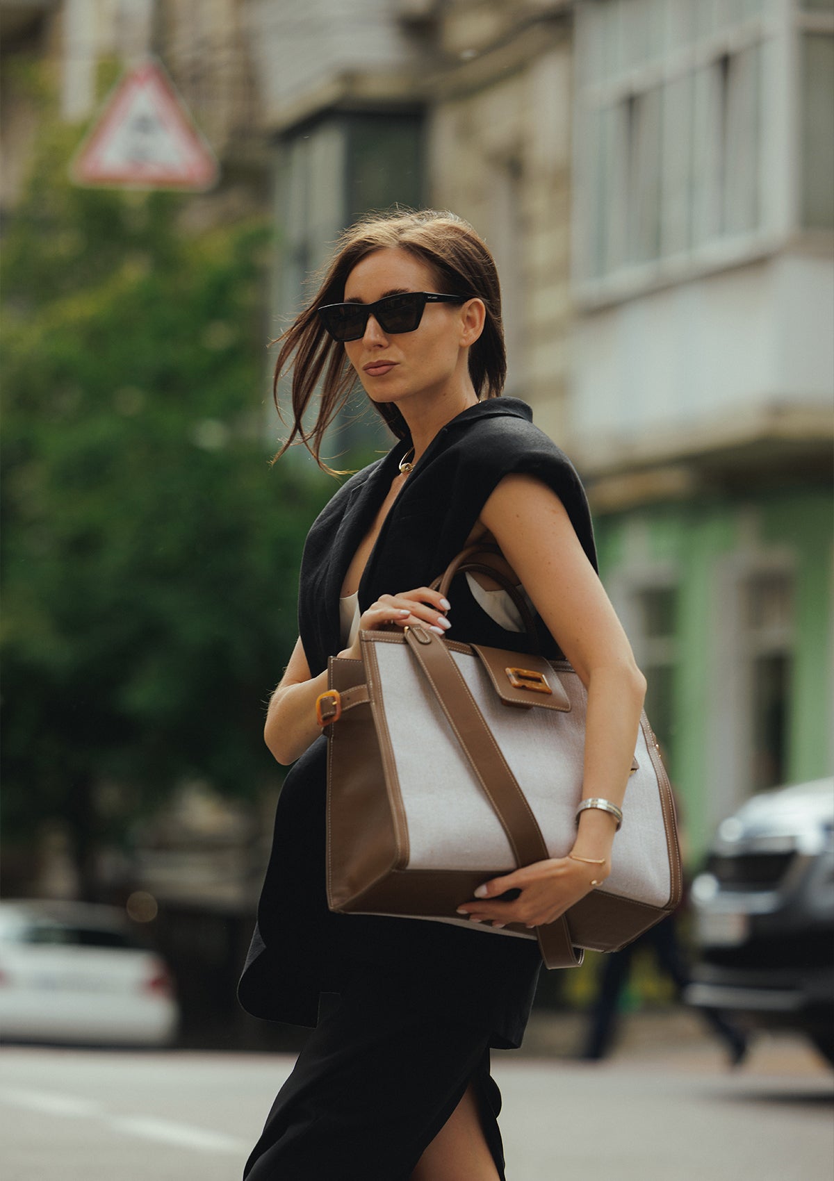 Canvas/Leather Bag Etape Portofino Grande Canvas Wallnut