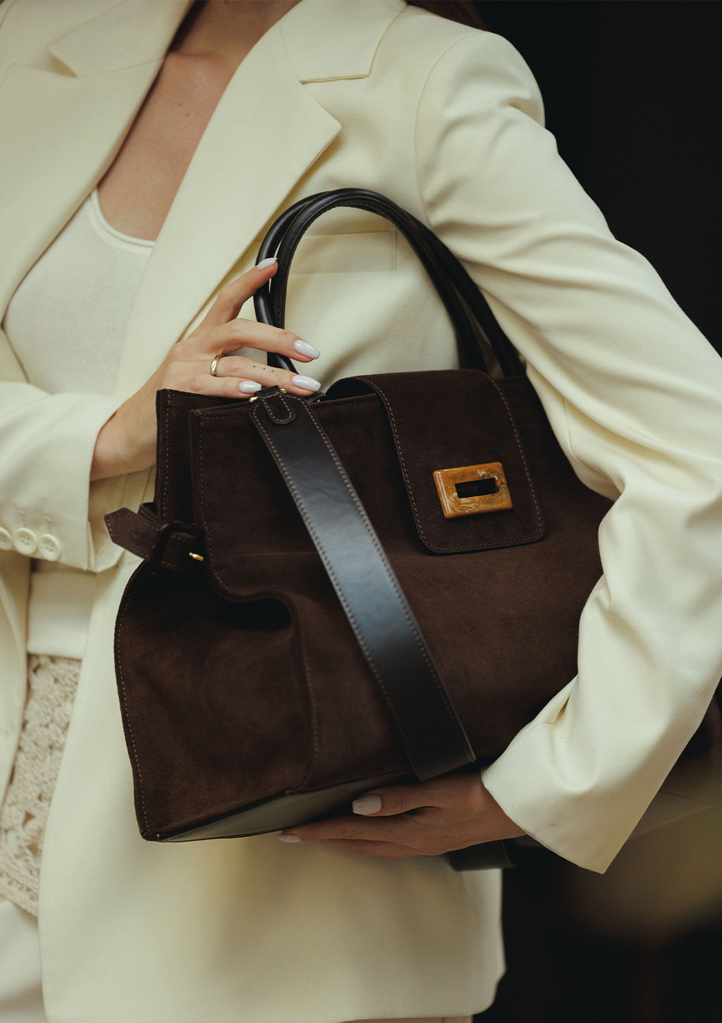 Suede bag Etape Milano Grande Chocolate